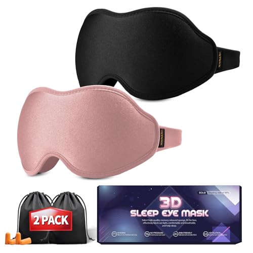 Sleep Eye Mask Blackout Lightweight: Side Sleep 3D Contoured for Lash Extensions - Zero Eye Pressure Adjustable Strap Washable (Cloud Black & Cloud Pink) - color: Cloud Black & Cloud Pink