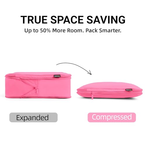 4 Piece Compression Packing Cubes for 3–7 Day Travel, Space Saving Travel Organizers with Breathable Mesh, Double-Zipper Packing Cubes for Carry-On & Suitcases (Pink) - color: Pink