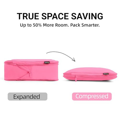 4 Piece Compression Packing Cubes for 3–7 Day Travel, Space Saving Travel Organizers with Breathable Mesh, Double-Zipper Packing Cubes for Carry-On & Suitcases (Pink) - color: Pink