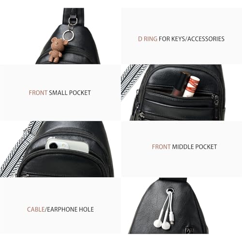 Leresas Sling Bag for Women Cross Body Bags Fanny Packs Over the Shoulder Bag Sling Backpack Vegan Leather Trendy Gifts Travel Handbag Black - color: Black