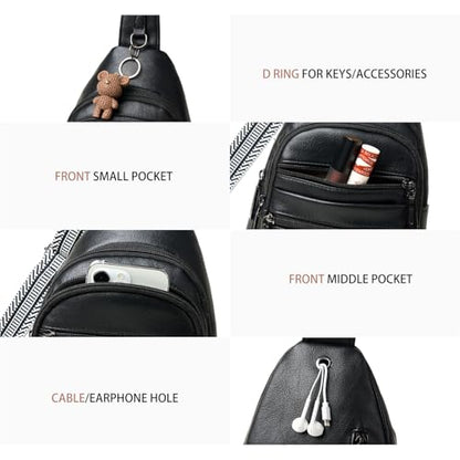 Leresas Sling Bag for Women Cross Body Bags Fanny Packs Over the Shoulder Bag Sling Backpack Vegan Leather Trendy Gifts Travel Handbag Black - color: Black