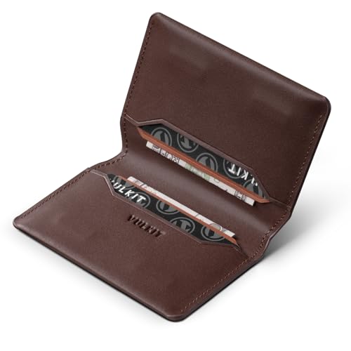 VULKIT Slim Minimalist Card Holder RFID Blocking Leather Credit Card Holder Front Pocket Wallet Magnetic Closure - color: Espresso