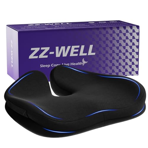 ZZ-WELL Seat Cushions for Office Chairs, Patented Pressure Relief Coccyx Cushion for Tailbone Pain, Memory Foam Butt Pillows for Wheelchair Car Sitting, Carrying Handle, Non-Slip (Black, Large) - color: Black, size: Large