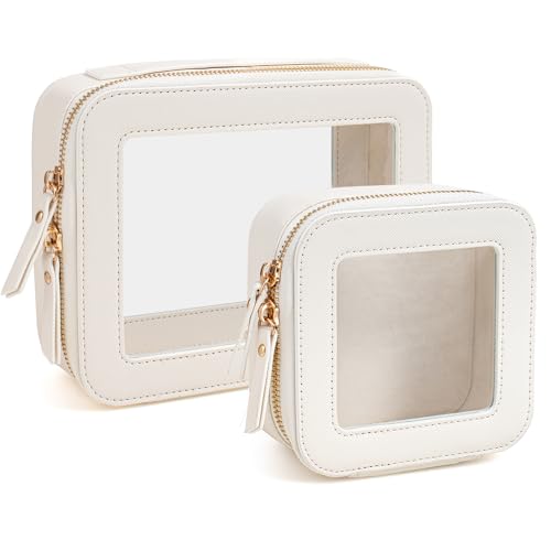 Clear Makeup Bag Set, Travel Makeup Case Clear Cosmetic Travel Bag Small Makeup Organizer Mini Make Up Pouch for Purse Waterproof Toiletry Bag Portable Car Essentials Car Organizer - color: White, size: Standard+Mini