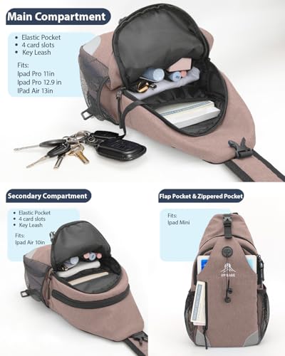 Sling Backpack for Women & Men, Crossbody Travel Bag with Water Bottle Holders, 17 Pockets, Quick-Access Phone Pocket, Hidden Security Pocket, Fits 11" Tablet, for Daily Carry, Travel, Theme Parks - color: F-dusty Pink