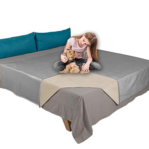 Ameritex Pet Bed Blanket Reversible 100% Waterproof Velvet Super Soft for Sofa and Bed (52x82 Inches, Light Grey+Beige) - color: Light Grey+beige, size: 52x82 Inches