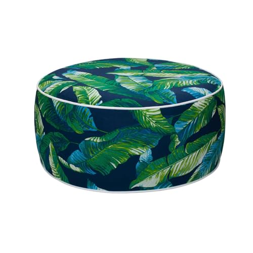 Magpie Fabrics Inflatable Stool Ottoman Pouf D20 xH9, Outdoor Round Footrest Footstool, Portable for Patio Travel Camping - Green Lagoon Leaves - color: Green Lagoon Leaves