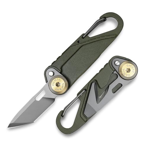 TACRAY Vinto 5-in-1 Small Pocket Knife – Ultra-Light Compact Multitool with Utility Knife, Seatbelt Cutter, Bottle Opener, Flathead Screwdriver & Keyring Attachment for Everyday Carry (Green) - color: Green