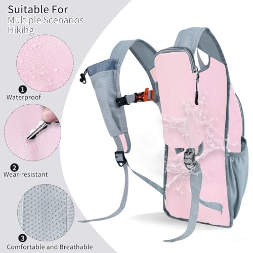 Hiking Backpack 10L/15L Small Daypack Lightweight Packable Travel Foldable Water Resistan for Women Men (Pink, 15L) - color: Pink, size: 15L