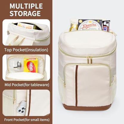 Cooler Backpack Insulated Waterproof 35 Cans,Two Compartments Backpack Cooler,Lightweight Back Pack for Women/Men - color: Creamy White