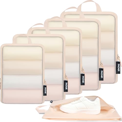 BAGAIL 6 Set Ultralight Compression Packing Cubes Packing Organizer for Travel Accessories Luggage Suitcase Backpack - color: Beige70D, style: Mesh Pattern