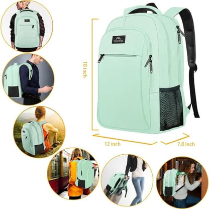 MATEIN Travel Laptop Backpack, 15.6 Inch Computer Backpack, Slim Lightweight Fashion Water Resistant Womens Traveling Backpack Casual Daypack for College Office, Mint Green - color: Mint Green, size: 15.6 Inch