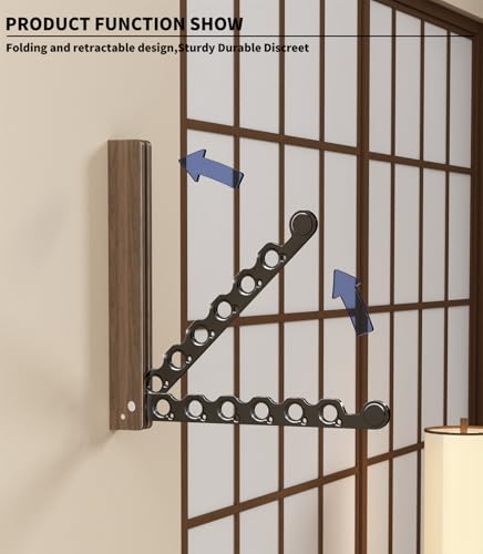 Natural Wood Folding Clothes Hanger Rack for Laundry Room, Wall Mounted Clothes Drying Rack, Laundry Drying Rack Foldable, Perfect for Small Spaces, Walnut Wood Black - color: Black