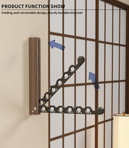 Natural Wood Folding Clothes Hanger Rack for Laundry Room, Wall Mounted Clothes Drying Rack, Laundry Drying Rack Foldable, Perfect for Small Spaces, Walnut Wood Black - color: Black