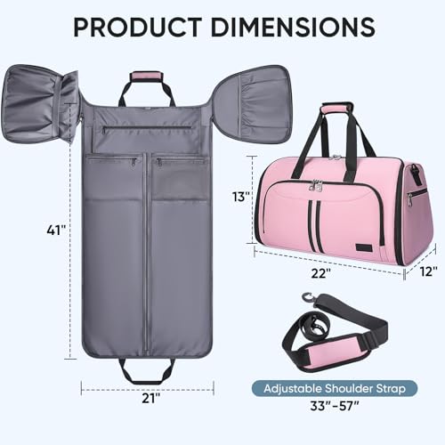 BALEINE Travel Garment Bag, Travel Suit Bag for Men, Water Resistant Carry on Garment Bag for Hanging Clothes, Garment Duffel Bag for Travel Business (Pink-Convertible) - color: Pink-Convertible