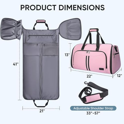 BALEINE Travel Garment Bag, Travel Suit Bag for Men, Water Resistant Carry on Garment Bag for Hanging Clothes, Garment Duffel Bag for Travel Business (Pink-Convertible) - color: Pink-Convertible