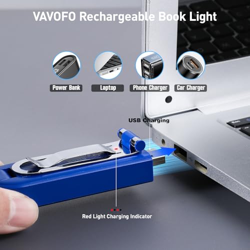 VAVOFO USB Rechargeable Book Light, Blue Light Blocking, Amber Light Clip On Bookmark Shaped Reading Light, Eye Care 6 LEDs Book Light for Bookworms Reading in Bed with 9 Lighting Modes (Royal Blue) - color: Royal Blue
