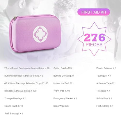 277PCS Compact Emergency First Aid Kit for Car Business Travel Size Backpacking Gear Bag Camping Essentials Survival Kit Supplies for Road Trips, Hiking, Outdoor Play Pink AMORNING - style: Pink-277Pcs