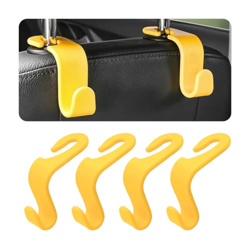 4PCS Car Back Seat Headrest Hooks, Rear Car Seat Storage Headrest Hanger Holder Hooks Organizer, Universal Auto Interior Accessories for Bag Purse Handbag Cloth Coats Grocery (Yellow) - color: Yellow