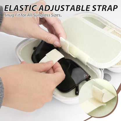 Double Glasses Case for Women Men, Dual Eyeglass Travel Organizer with Wristband - color: White