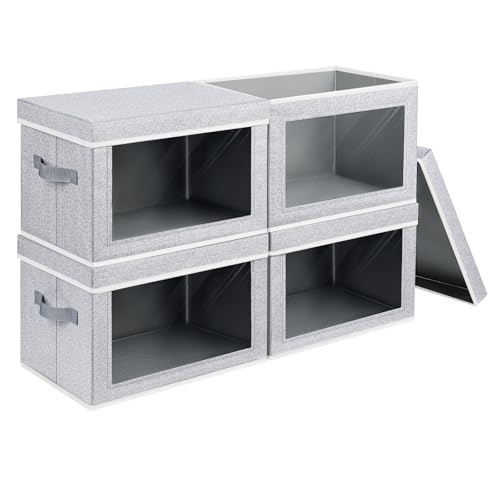 Homsorout Foldable Storage Bin with Lid - Closet Storage Organizer with Window, Storage Bins with Lids for Clothes, Fabric Storage Baskets for Shelves, Bedroom, Dorm, Light Grey, 4 Pack - color: Blended, size: L(4-Pack)