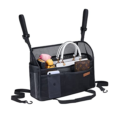 WLLWOO Car Net Pocket Handbag Holder Between Seats Back Storage Organizer Purse Holder for Console Front Seat Storage Barrier - color: Net