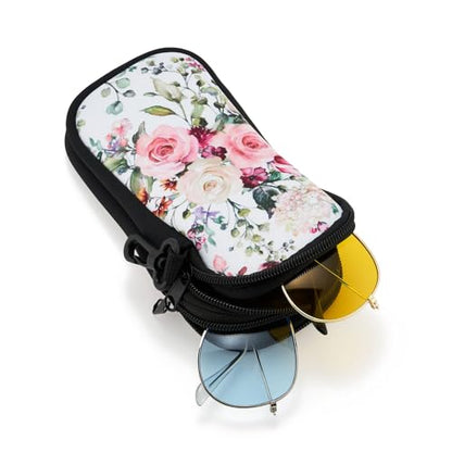 QIUTIMIY Sunglasses Soft Case Zipper Double Eyeglass Case with 2 Compartments 1 Belt Clip - color: Rose