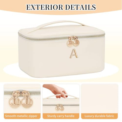 OCHEAL Personalized Makeup Bag, Beige Make up Bag for Women, Monogrammed Travel Toiletry Kit, Gift-Ready Cosmetic Organizer for Christmas Birthday & Stocking Stuffers A - color: Beige, style: A