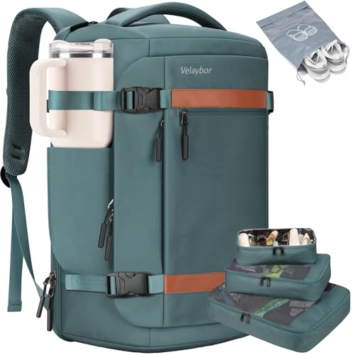 42L Travel Backpack with 4 Packing Cubes, TSA Friendly Flight Approved Carry-On Bag, Water-Resistant Business Backpack for Men Women, Fits 17.3" Laptop (Army Green) - color: Army Green