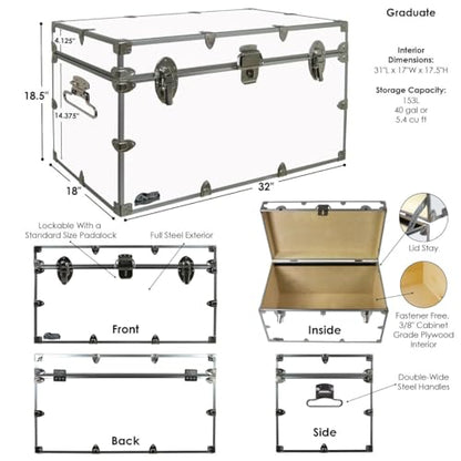 C&N Footlockers - XL Graduate Storage Trunk - Made in the USA - STEEL Footlocker for College Dorm Room & Summer Camp - 32 x 18 x 18.5 Inches (Dark Green) - color: Dark Green