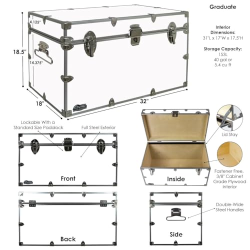 C&N Footlockers - XL Graduate Storage Trunk - Made in the USA - STEEL Footlocker for College Dorm Room & Summer Camp - 32 x 18 x 18.5 Inches (Teal) - color: Teal