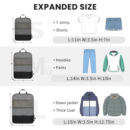 BAGAIL 4 Set/6 Set Ultralight Compression Packing Cubes Packing Organizer for Travel Accessories Luggage Suitcase Backpack(70D 4Set Mesh Black)