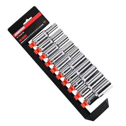 Egofine 10PCS 1/2” Drive Deep Socket Set,Metric Socket Set（10mm-21mm,6 Point Socket Set With Hanging Bracket,Cr-V Steel - size: 1/2, style: 10PC Deep Socket Set
