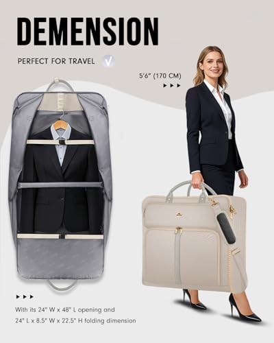 MATEIN Garment Bags for Travel for Women, Large Garment Bags for Hanging Clothes Up to 7 Suits, Business Convertible Travel Suit Carrier with Strap, Foldable Suitcase Luggage Fit 17.3" laptop, Beige - color: Beige