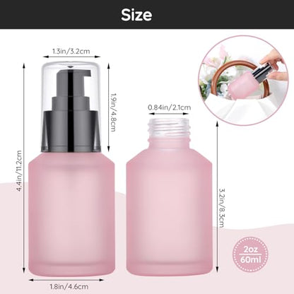 Segbeauty 2oz Frosted Glass Travel Pump Bottles for Toiletries, 3pcs Refillable Cosmetic Pump Dispensers Empty, 60ml Travel Cream Oil Foundation Bottles, Liquids Serum Containers in Mixed Color - color: Amber Pink Red, style: 3pcs 2oz