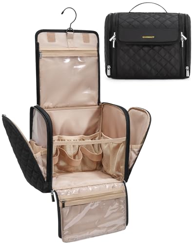 BAGSMART Hanging Travel Toiletry Bag, Large Capacity Water-resistant Cosmetic Organizer with Handle for Brushes Accessories, Black - color: Black, size: X-Large