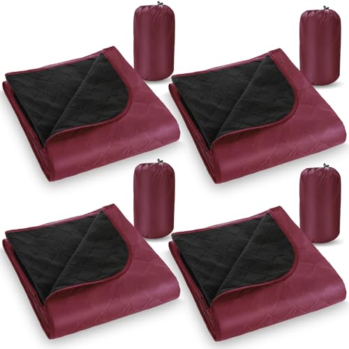Preboun 4 Pack Large Waterproof Stadium Blankets Thick Warm Fleece Picnic Camping Blankets for Cold Weather Football Games Concerts Beach Outdoor Activities Homeless Donations(Dark Red) - color: Dark Red