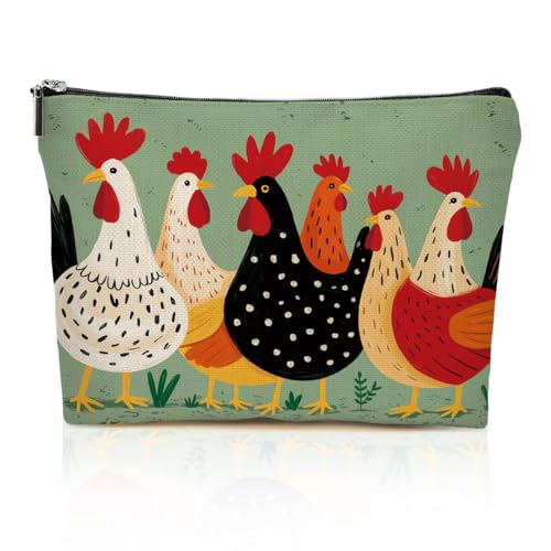 Chicken Themed Makeup Bag Travel for Women, Chickens Stuff Chickens Gifts Canvas Cosmetic Makeup Pouches with Zipper Travel Office Makeup Cosmetic Bags, Toiletry Organizer Pouch Birthday Gifts - color: Multicolor 0007
