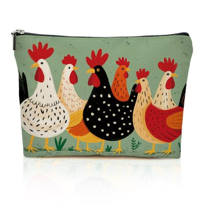 Chicken Themed Makeup Bag Travel for Women, Chickens Stuff Chickens Gifts Canvas Cosmetic Makeup Pouches with Zipper Travel Office Makeup Cosmetic Bags, Toiletry Organizer Pouch Birthday Gifts - color: Multicolor 0007