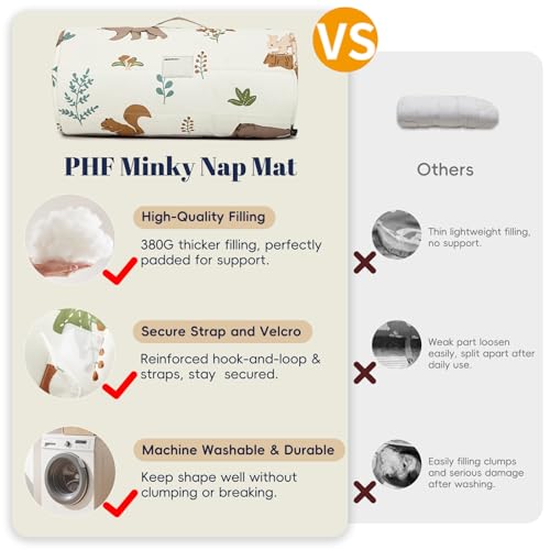 PHF Soft Toddler Nap Mat with Removable Pillow, Rollup Design Kids Sleeping Mat, Slumber Bags for Boys Girls, 50"x20" Toddler Sleeping Bag for Daycare Preschool Travel Camping, Woodland - color: Woodland