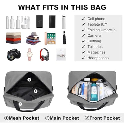 Kono Travel Duffel 20L Under Seat Carry-On Sports Tote Gym Weekender Overnight Bag - 15.75"x9.84"x7.87" Gray - color: Gray, size: M(15.75in x 9.84in x 7.87in)-20L