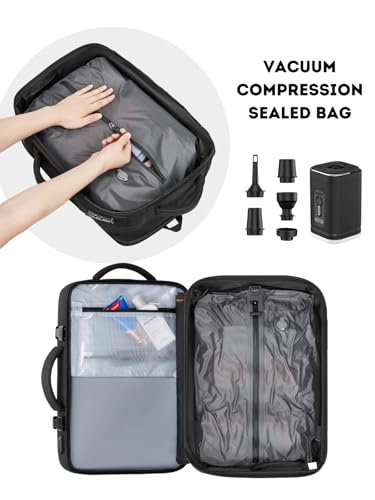 Vacuum Seal Travel Backpack 60L Expandable Air Compression System, Water Resistant Airline Approved Carry-On Suitcase Luggage, Black - Vacuum Pump Included