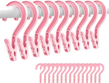 24pcs Laundry Hooks Clip Plastic Clothes Hangers Pins Super Strong Hanger Clips for Bathroom Travel Portable,Pink - color: Pink 24pcs