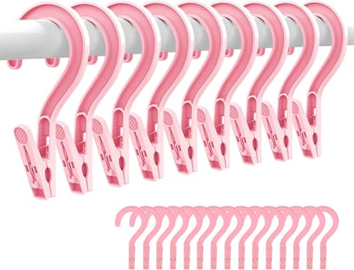 24pcs Laundry Hooks Clip Plastic Clothes Hangers Pins Super Strong Hanger Clips for Bathroom Travel Portable,Pink - color: Pink 24pcs