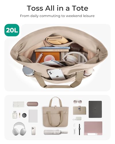 BAGSMART Tote Bag for Women, Foldable Tote Bag With Zipper Travel Shoulder Bag Handbag for Work - color: Cherry Red