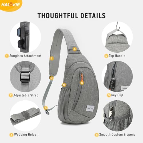 HALOVIE Anti Theft Crossbody Sling Bag RFID Travel Sling Backpack Lightweight Hiking Shoulder Chest Bag for Walking Work - color: Gray