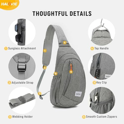 HALOVIE Anti Theft Crossbody Sling Bag RFID Travel Sling Backpack Lightweight Hiking Shoulder Chest Bag for Walking Work - color: Gray