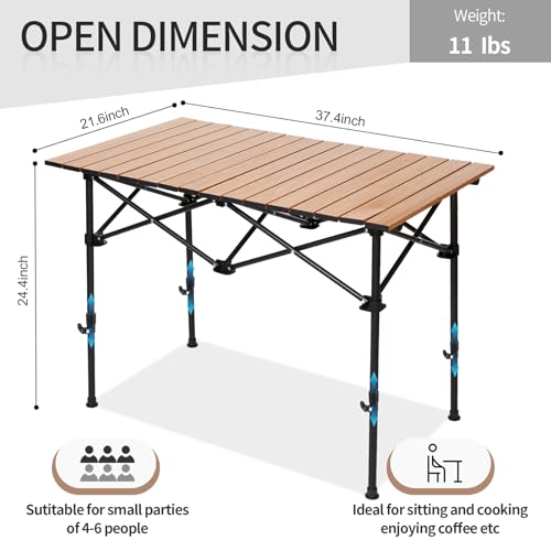SHANQUAN Camping Table Roll up Table, Fold up Lightweight Compact 4 Person Portable Adjustable Height Roll up Aluminum Table with Carry Bag for Outdoor, Camping, Picnic, Backyards, BBQ - size: 37.4*21.7/Adjustable