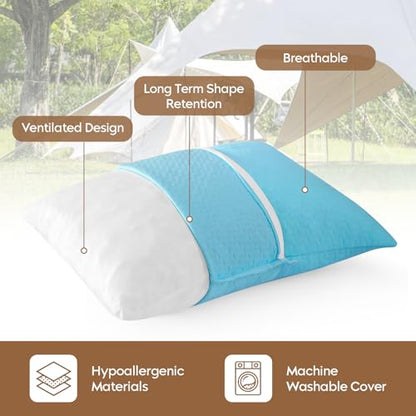 Small Shredded Memory Foam Pillow, Camping Pillow Travel Pillow - Compressible Medium Firm, Breathable Cover, Ideal Backpacking Hiking, Airplane and Car (Sky Blue, M) - color: Sky Blue, size: M-17.7 X 13.8 Inch
