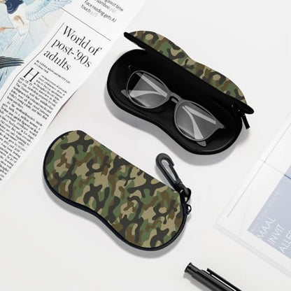 Sunglasses Soft Case, Ultra Light Portable Neoprene Zipper Glasses Case for Men Women - color: Green Camouflage